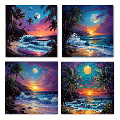 4pcs  Moonscape Art Deco Classic Retro   MA    Wall Art Canvas Framed
