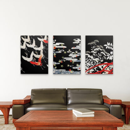 3pcs Japanese Red Crane Black Kimono Sign Wall Art Set Canvas Framed 60x90cm - High Quality Print 100% Australian Made Wall Canvas Ready to Hang - Bella Home Decor