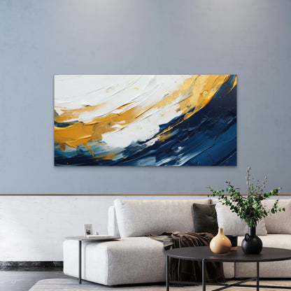 Ocean Waves Of Gold Wall Art Canvas Office Home Room Framed 120x60cm