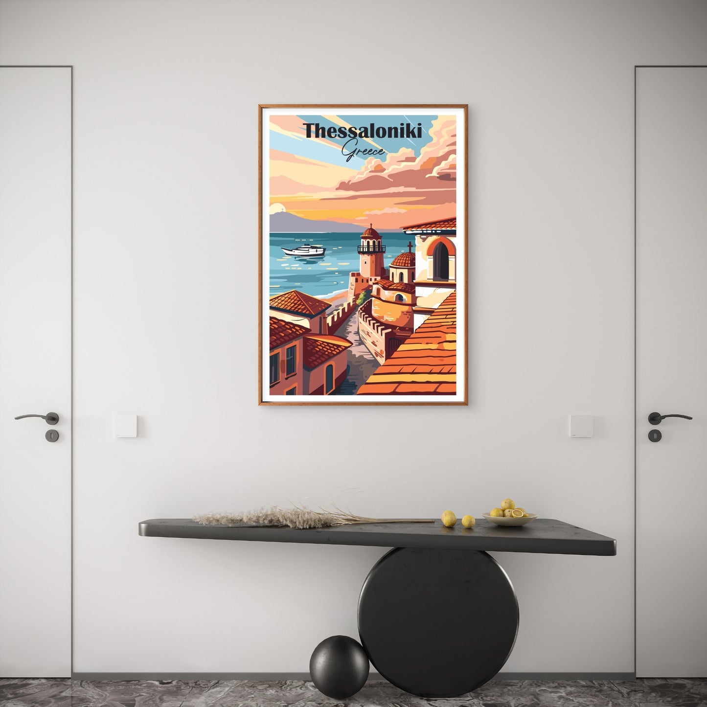 Thessaloniki Greece White Tower City Retro Travel Poster Print Wall Art