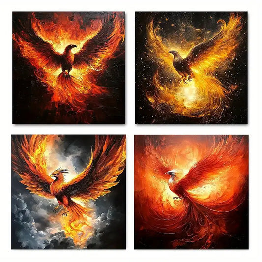 4pcs Black Phoenix Canvas Wall Art Canvas Framed