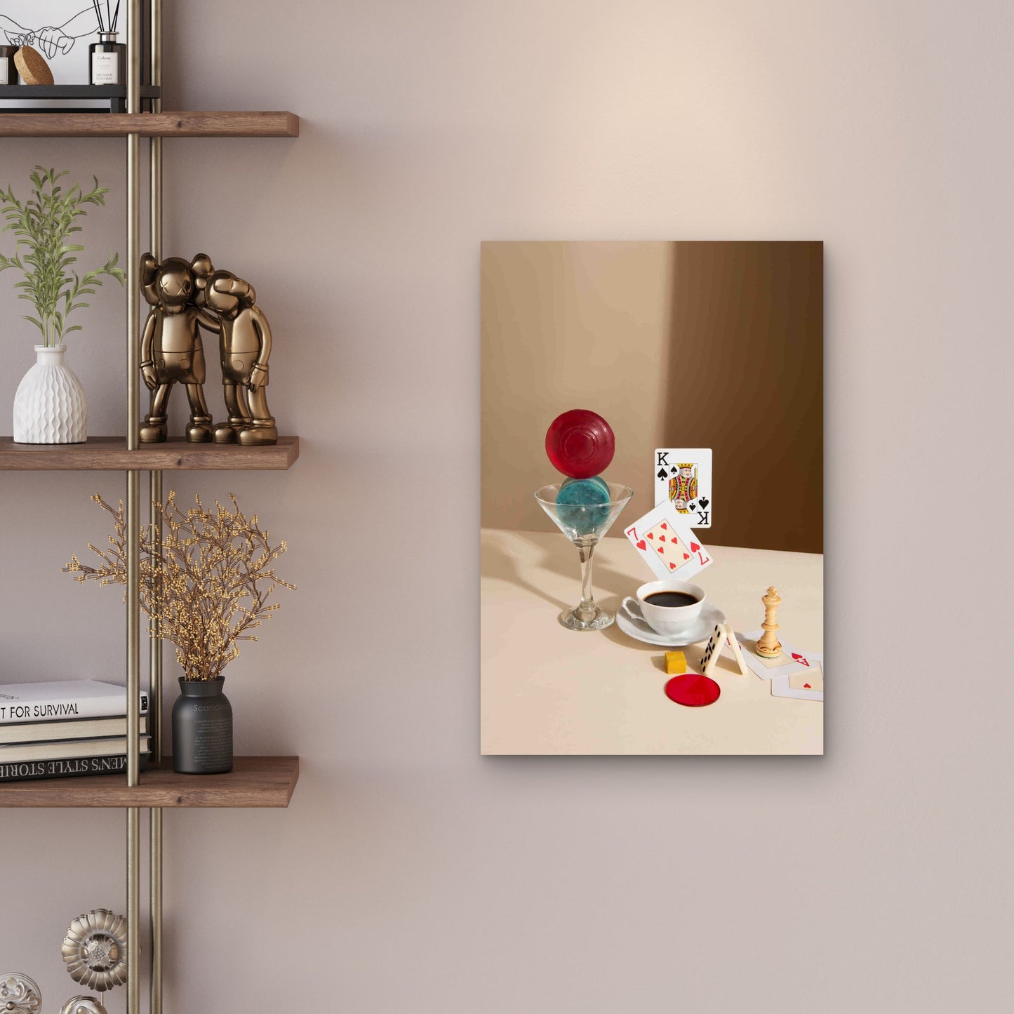 A Surreal Still Life Of Coffee And Classic Games Metal Print Ready to Hang - Bella Home Decor