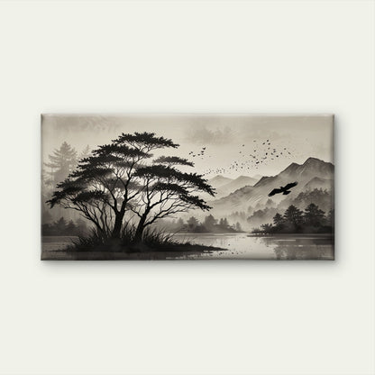 Misty Mountain Lake View Wall Art Canvas Office Home Room Framed 120x60cm