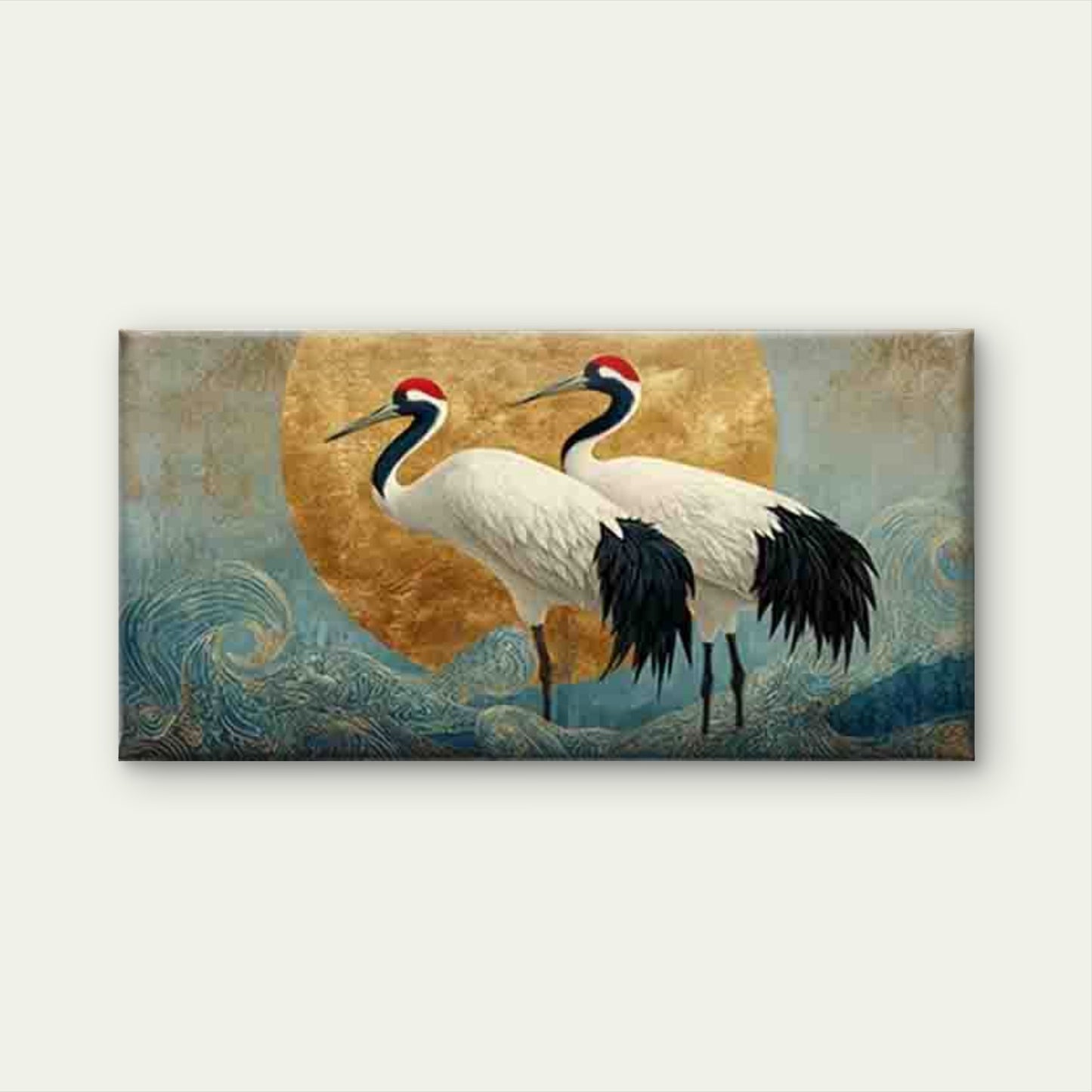 Crane & Wave Wall Art Canvas Office Home Room Framed 120x60cm - Bella Home Decor
