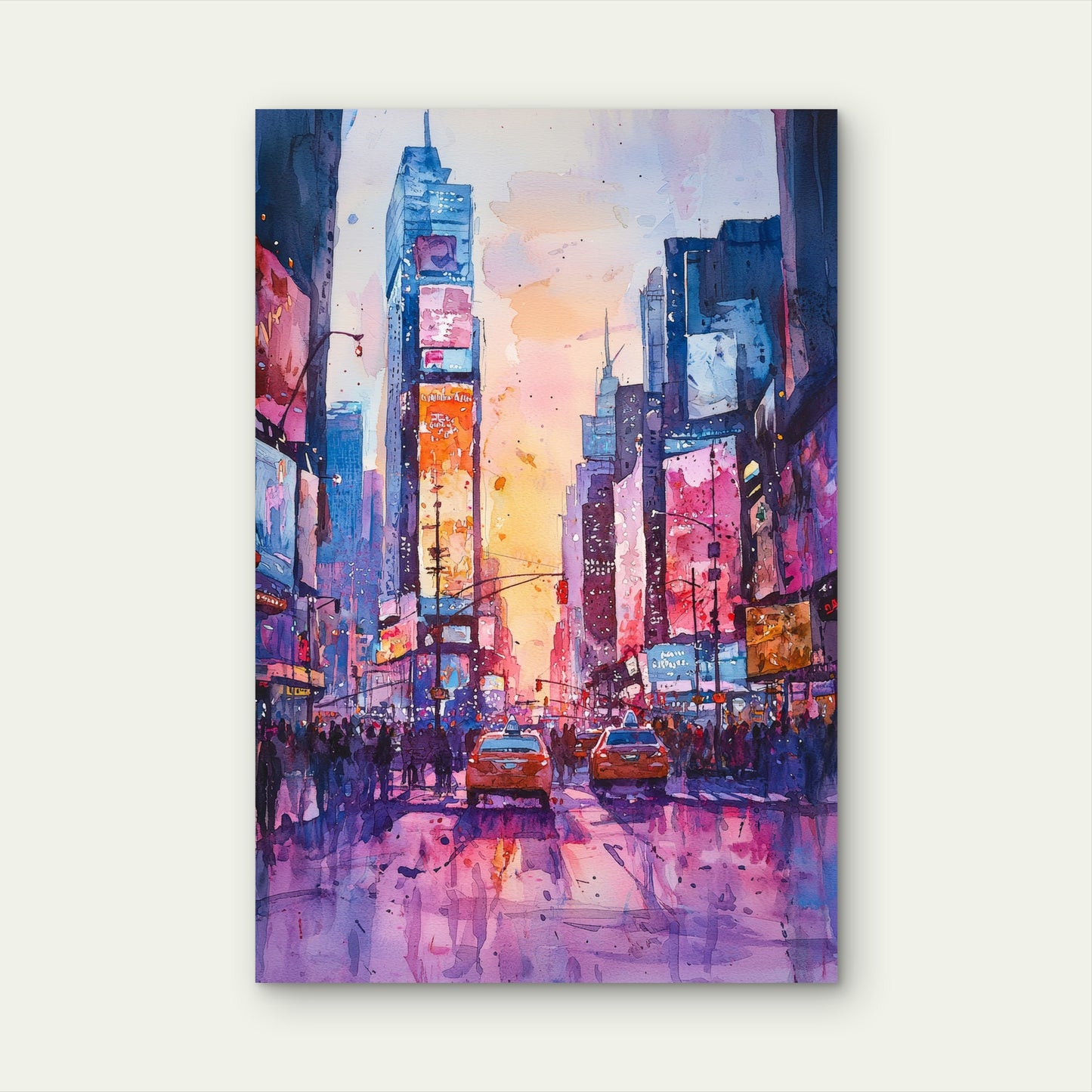 New York Times Square Watercolor Cityscape 40x60cm Metal Print Ready to Hang