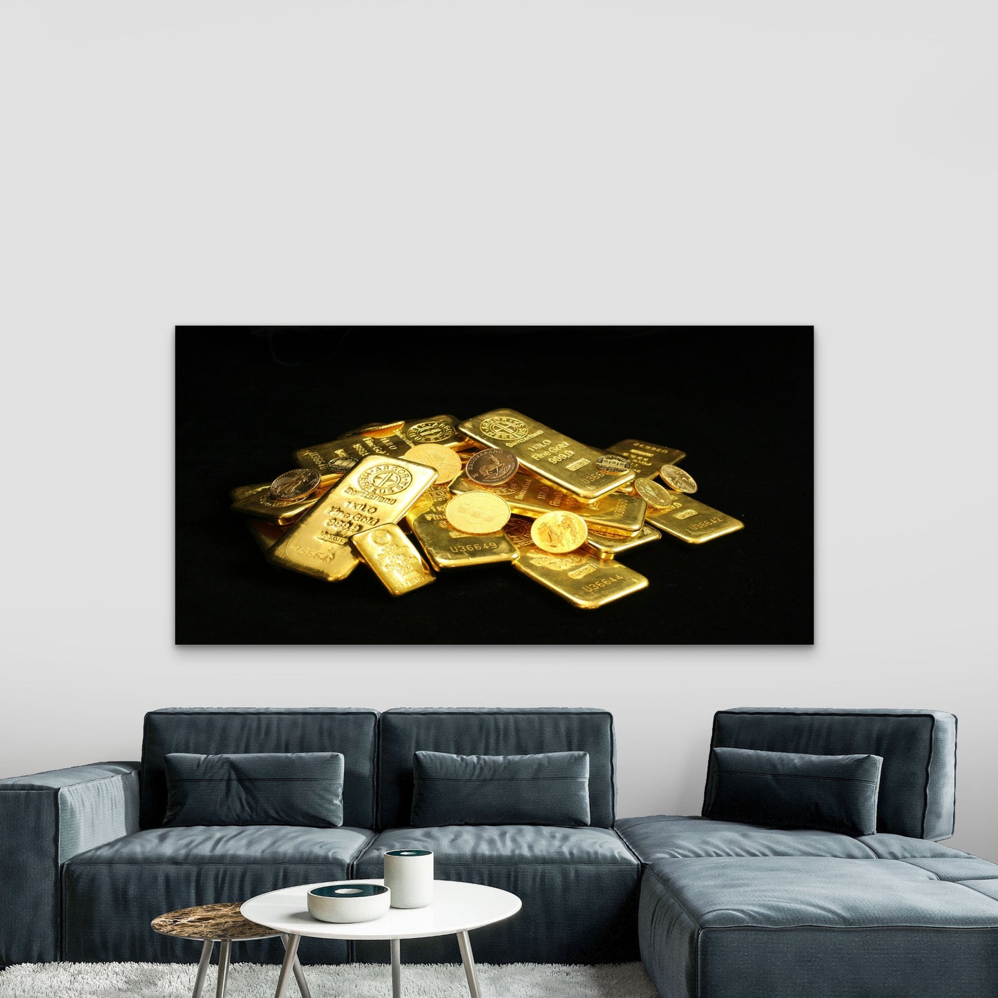 Pile Of Shining Gold Bars Wall Art Canvas Office Home Room Framed 120x60cm