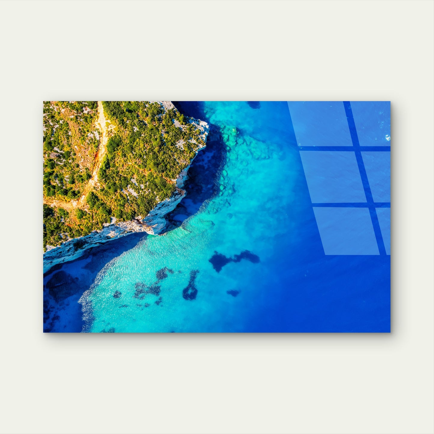 Aerial View Turquoise Blue Sea Cliff  Acrylic Glass Printing Wall Art Australian Made Quality