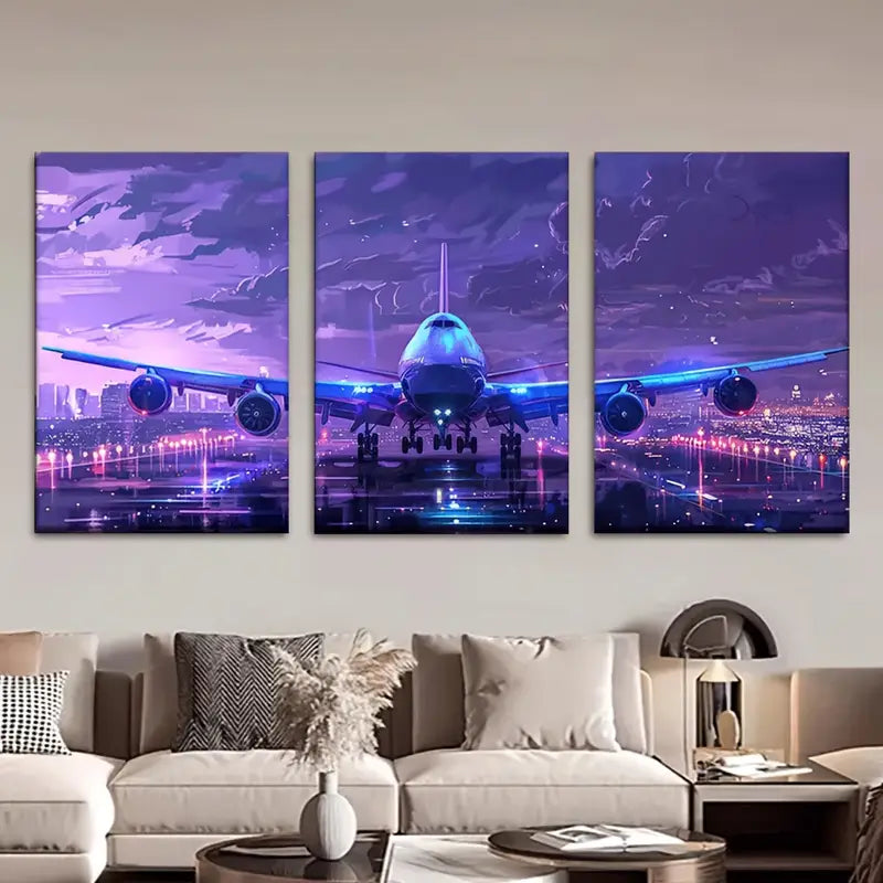 3pcs Abstract Airplane Canvas Metal Print Ready to Hang Art - Bella Home Decor