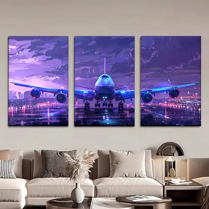 3pcs Abstract Airplane Canvas Metal Print Ready to Hang Art - Bella Home Decor