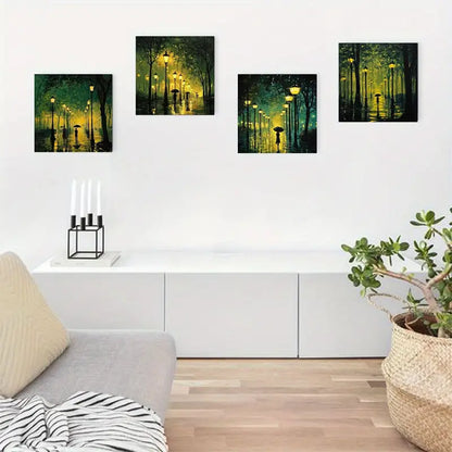 4pcs   Rainy Night Theme  YR   Wall Art Canvas Framed