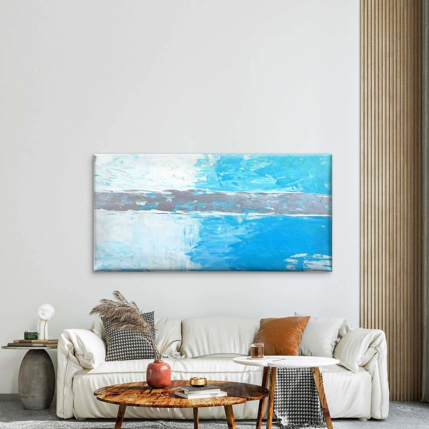 Abstract Blue And White Texture Wall Art Canvas Office Home Room Framed 120x60cm - Bella Home Decor
