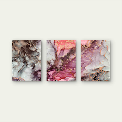 3pcs Rose and Charcoal Alcohol Ink Metal Print Ready to Hang Art - Bella Home Decor