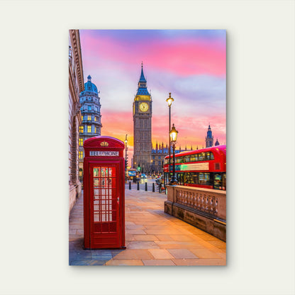 Big Ben London Red Telephone Box Bus Dusk 40x60cm Metal Print Ready to Hang