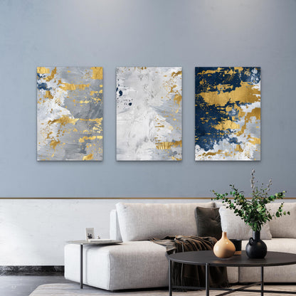 3pcs Modern Navy Blue Grey Gold Foil Abstract  Wall Art Set Canvas Framed 40x60cm - High Quality Print 100% Australian Made Wall Canvas Ready to Hang