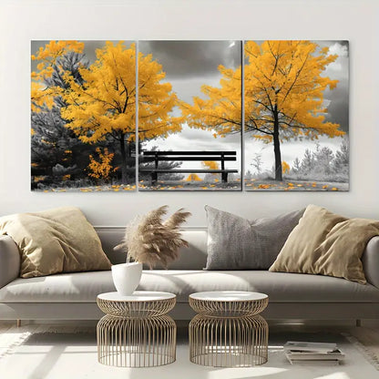 3pcs Yellow Trees & Black & White Canvas Wall Art Metal Print Ready to Hang Art