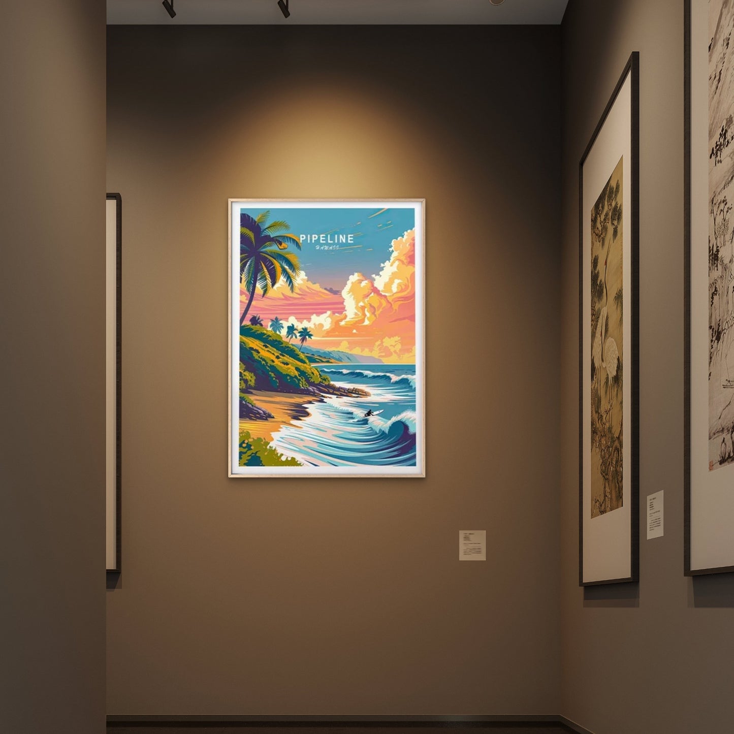 Pipeline Hawaii Beach with Palm Tree Art Travel Poster Print Wall Art - Bella Home Decor