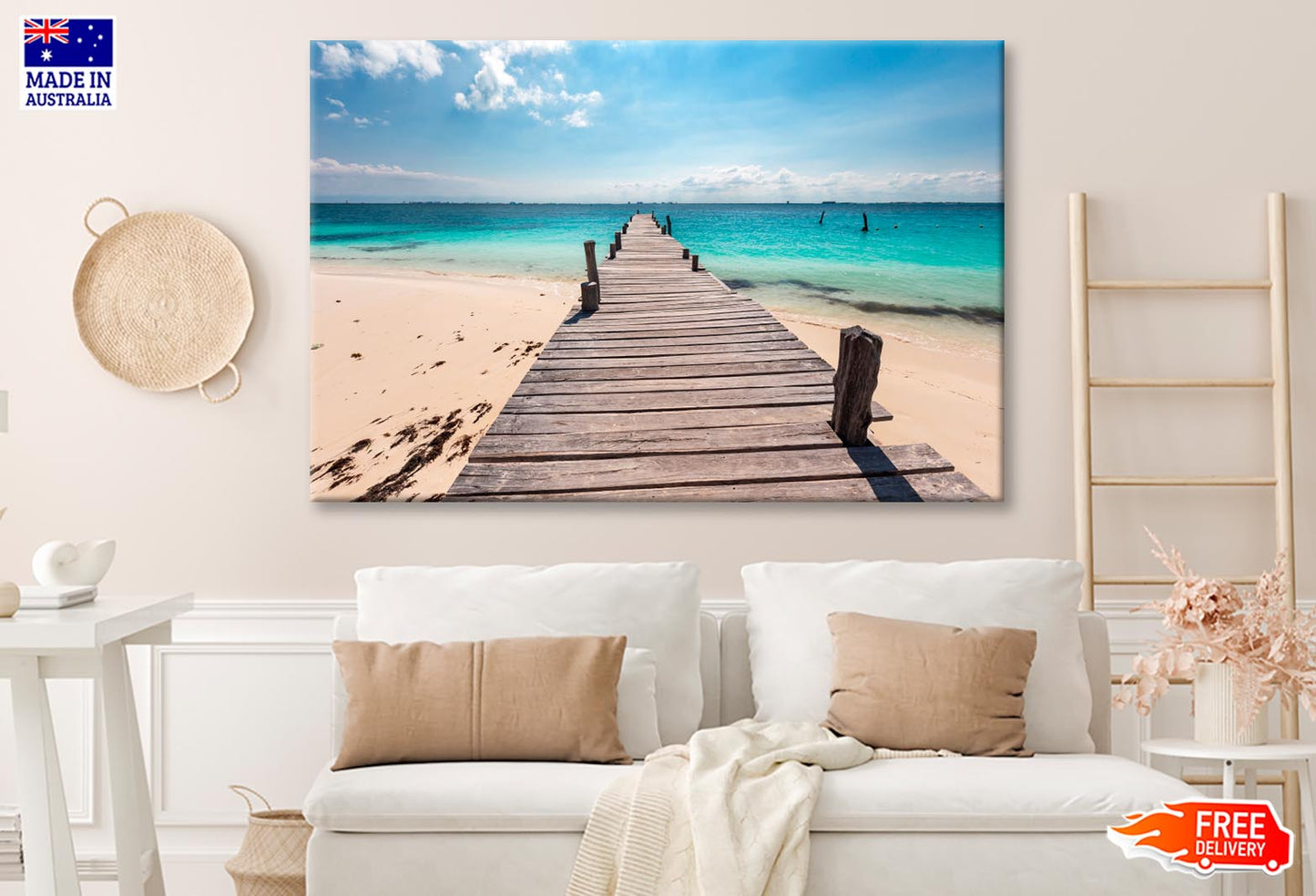 Wooden Pier on Caribbean Beach, Cancun, Isla Mujeres  Wall Art Decor 100% Australian Made - Bella Home Decor