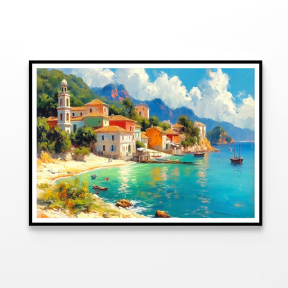 Town with Beach, Houses, Trees Home Decor Premium Quality Poster Print Choose Your Sizes