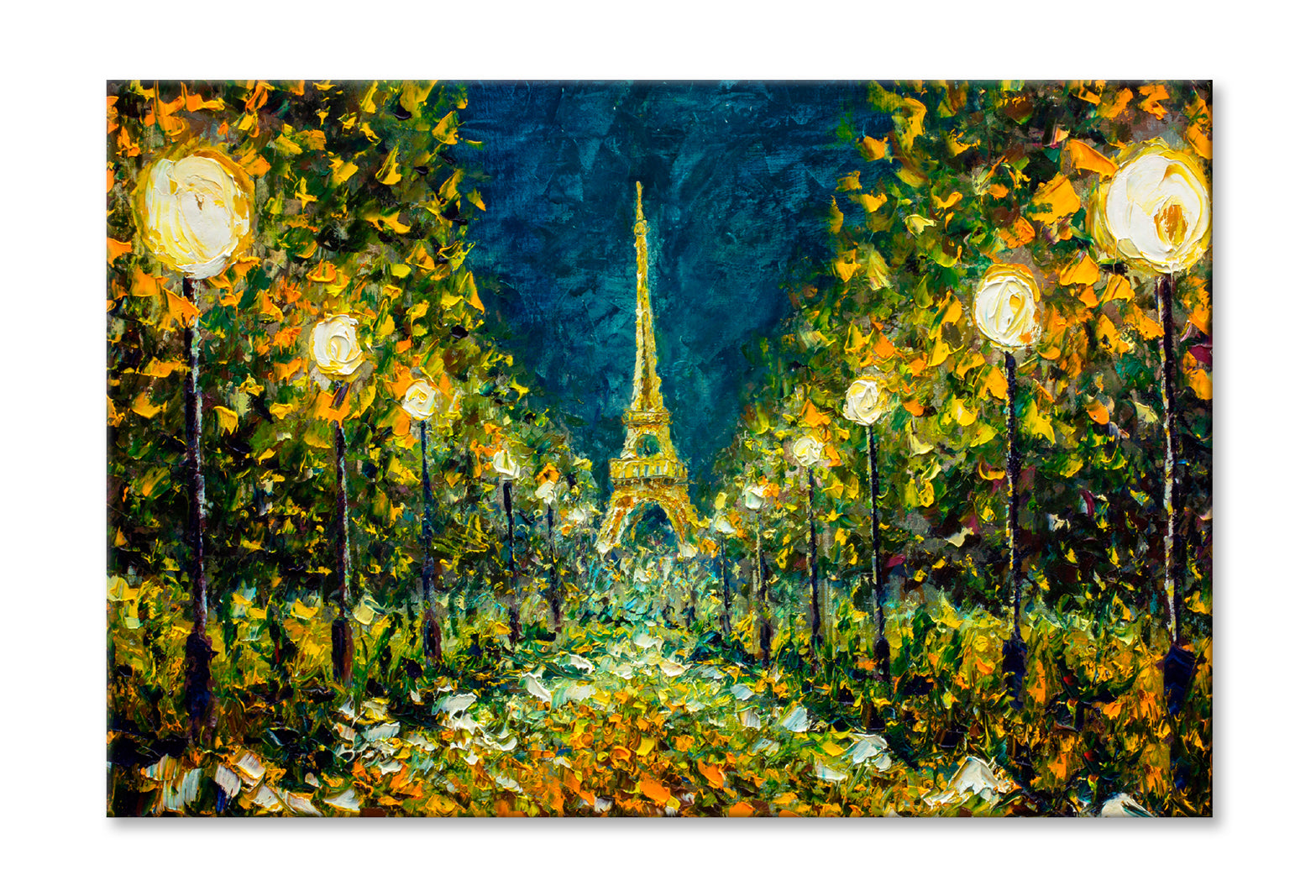 Paris European Night City Landscape & Eiffel Tower Oil Painting Limited Edition High Quality Print Stretched Canvas None