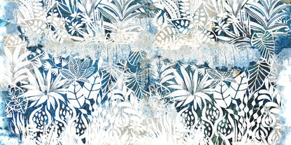 Distressed Blue Tropical Leaf Abstract Painting Wall Art Canvas Office Home Room Framed 120x60cm