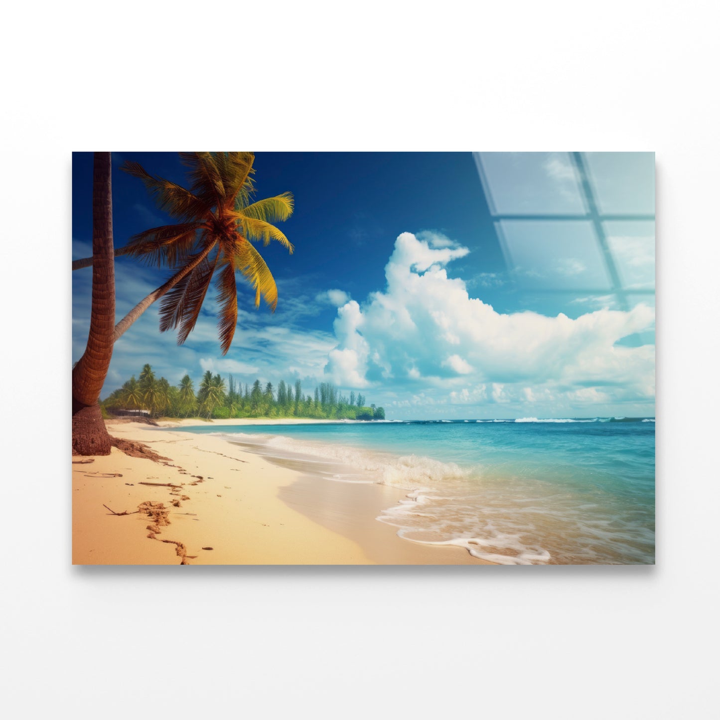 Summer Beach of the Sea with Palm Trees Acrylic Glass Print Tempered Glass Wall Art 100% Made in Australia Ready to Hang