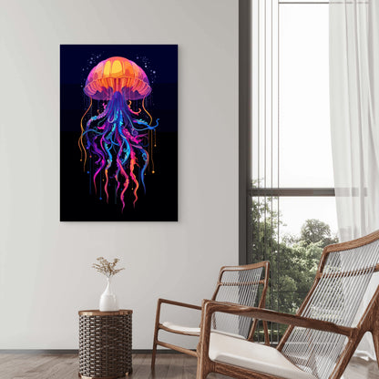 Neon Jellyfish Ocean Painting 40x60cm Metal Print Ready to Hang