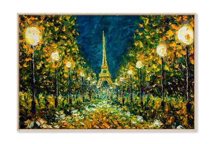 Paris European Night City Landscape & Eiffel Tower Oil Painting Limited Edition High Quality Print Canvas Box Framed Natural