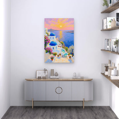 Greece Blue Dome Church Ocean 60x90cm Metal Print Ready to Hang