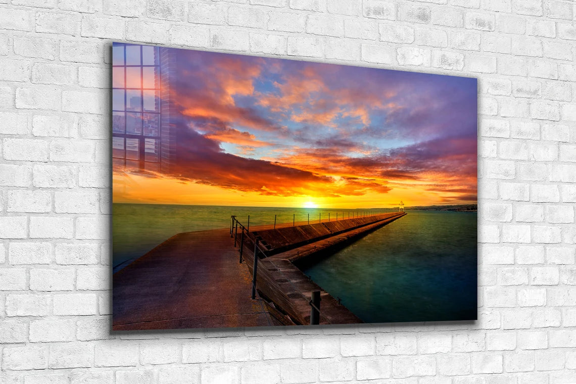 Breakwater Sunset Sky UV Direct Aluminum Print Australian Made Quality