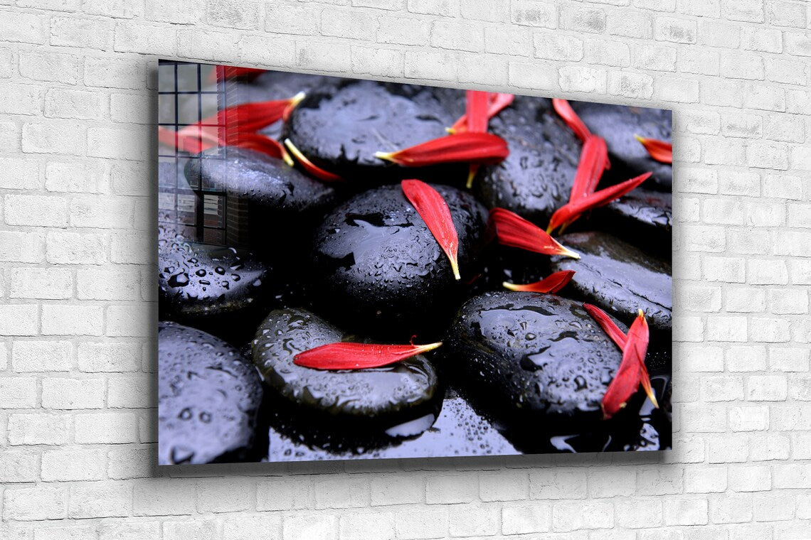 Stone And Flower Petals UV Direct Aluminum Print Australian Made Quality