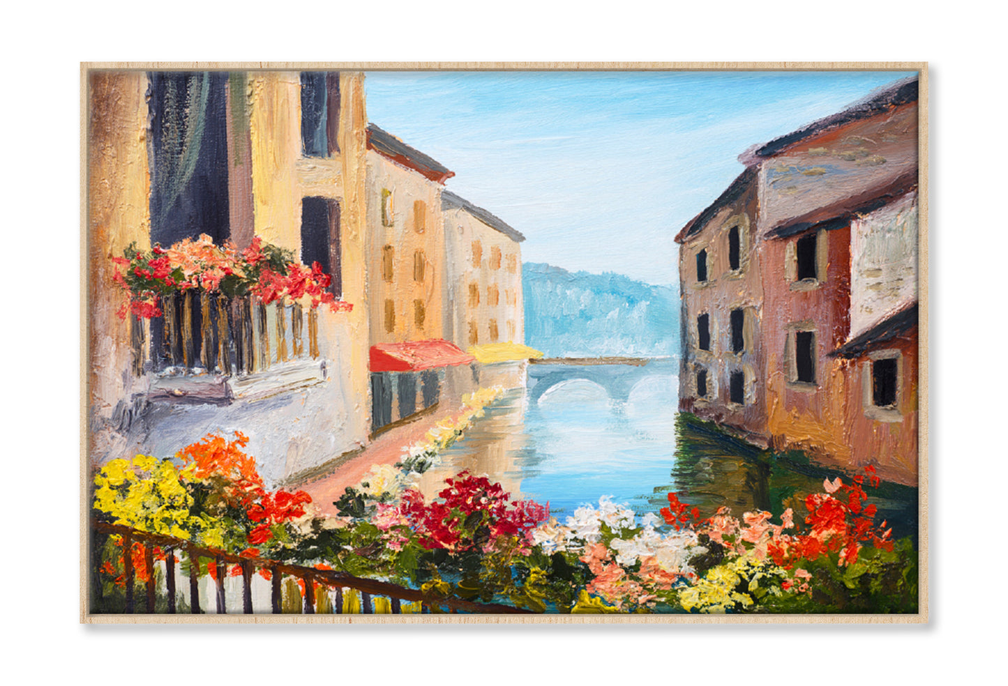 Oil Painting Canal In Venice Italy Limited Edition High Quality Print Canvas Box Framed Natural