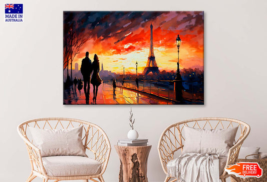 Couple at Sunset, Eiffel Tower Wall Art Limited Edition High Quality Print