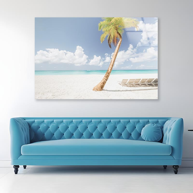 Coconut Tree in Beach Acrylic Glass Print Tempered Glass Wall Art 100% Made in Australia Ready to Hang