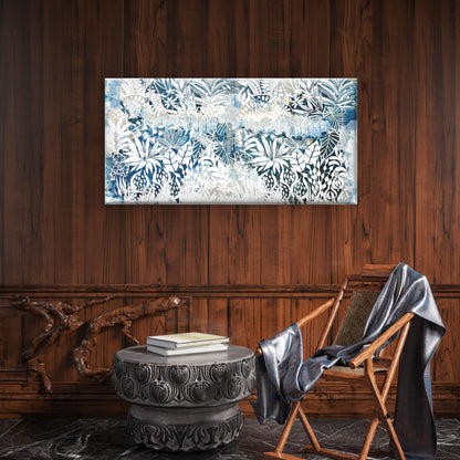 Distressed Blue Tropical Leaf Abstract Painting Wall Art Canvas Office Home Room Framed 120x60cm