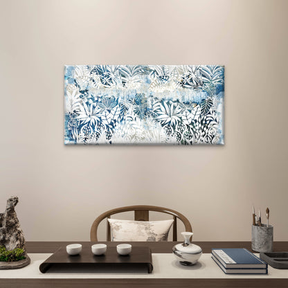 Distressed Blue Tropical Leaf Abstract Painting Wall Art Canvas Office Home Room Framed 120x60cm