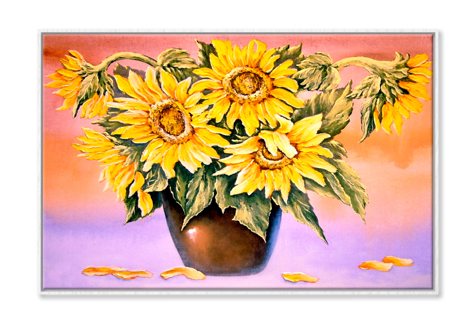 Sunflowers Vase Oil Painting Wall Art Limited Edition High Quality Print Canvas Box Framed White