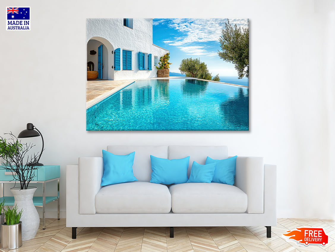 Swimming Pool, White House, Sky Print 100% Australian Made - Bella Home Decor
