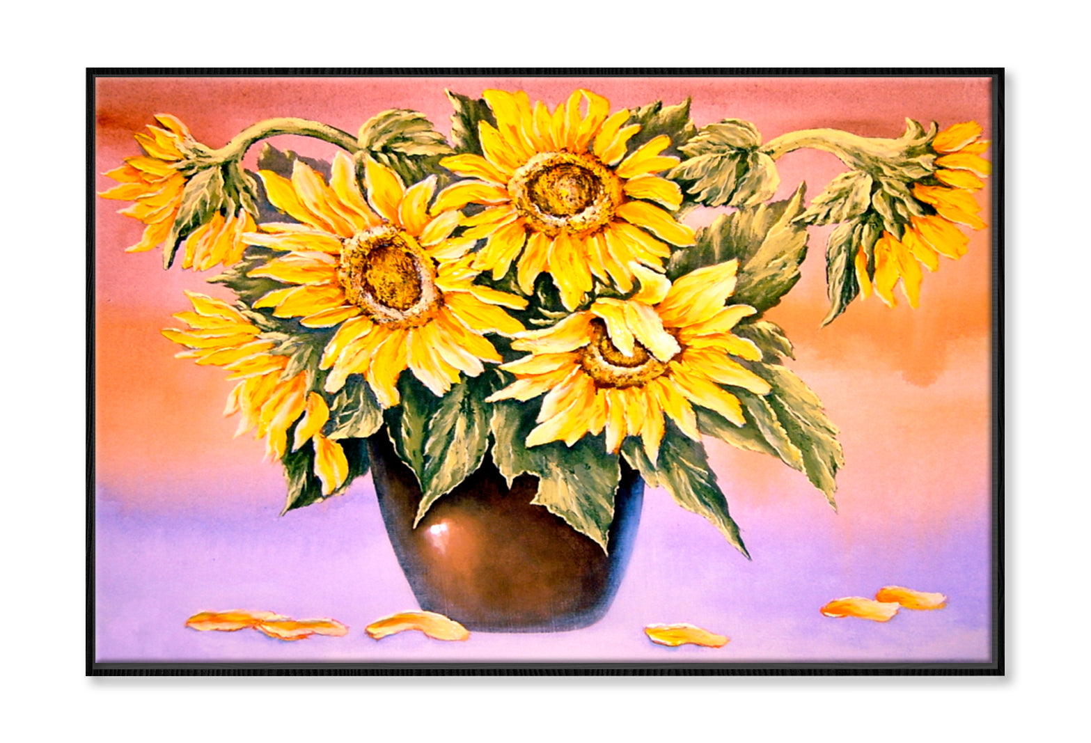 Sunflowers Vase Oil Painting Wall Art Limited Edition High Quality Print Canvas Box Framed Black