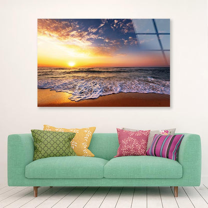 Beautiful Golden Sunset Over the Beach Acrylic Glass Print Tempered Glass Wall Art 100% Made in Australia Ready to Hang