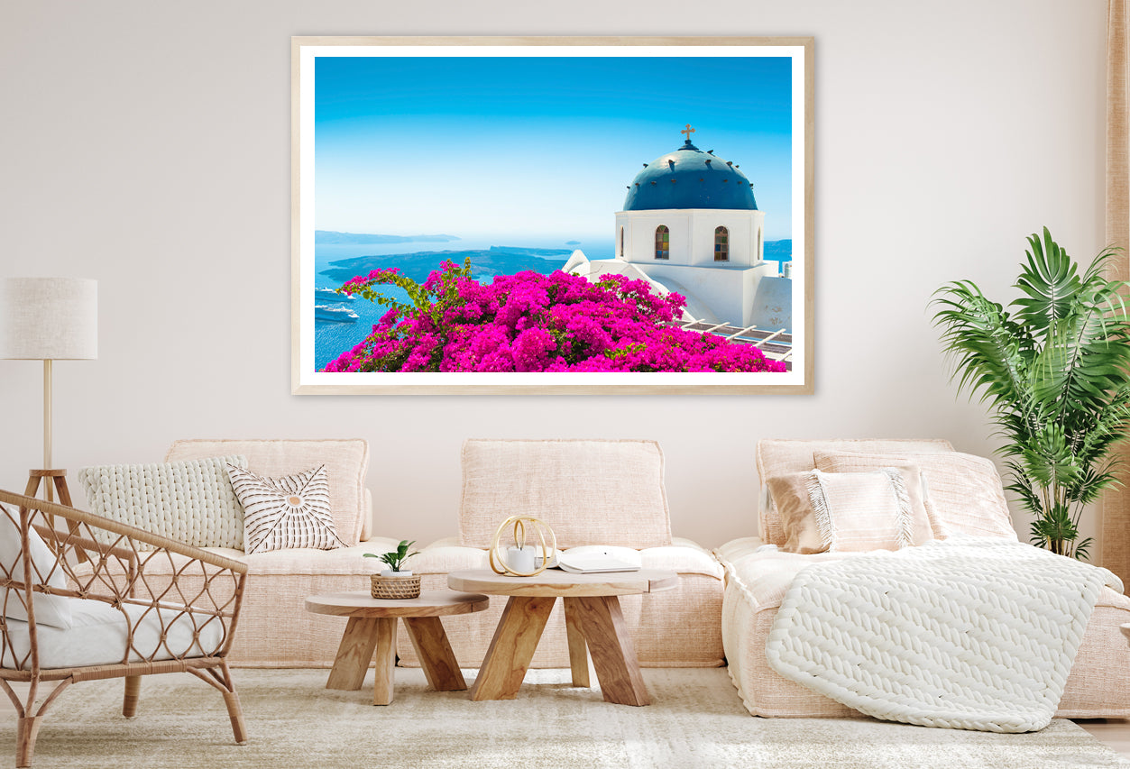 Pink Bougainvillea in Santorini Home Decor Premium Quality Poster Print Choose Your Sizes - Bella Home Decor