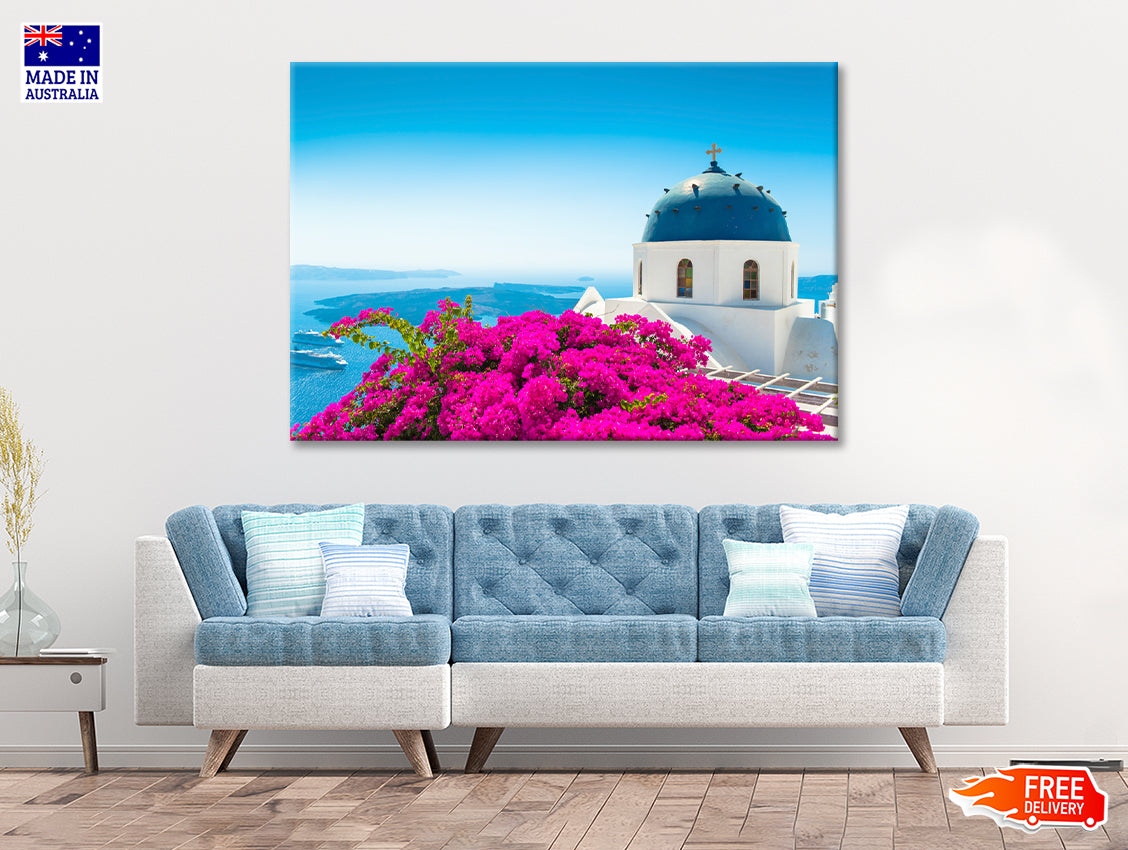 Pink Bougainvillea in Santorini Print 100% Australian Made - Bella Home Decor