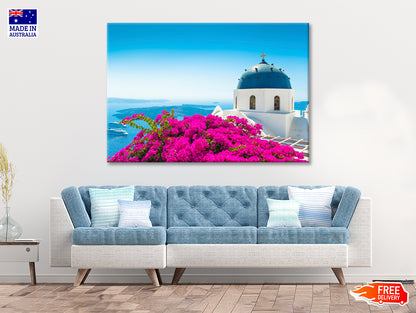 Pink Bougainvillea in Santorini Print 100% Australian Made - Bella Home Decor