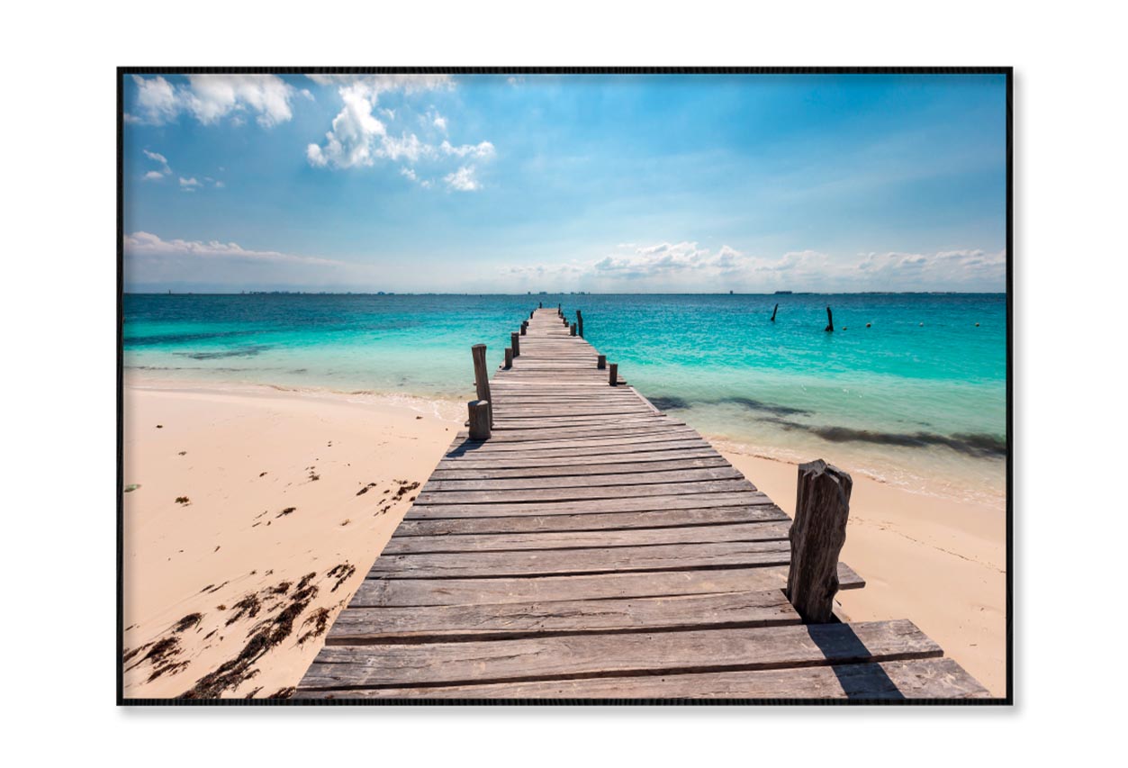 Wooden Pier on Caribbean Beach, Cancun, Isla Mujeres Home Decor Premium Quality Poster Print Choose Your Sizes