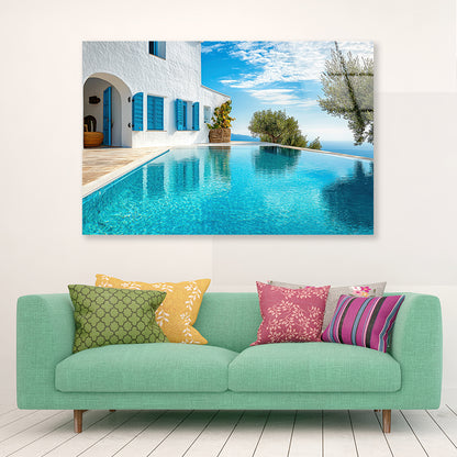 Swimming Pool, White House, Sky Acrylic Glass Print Tempered Glass Wall Art 100% Made in Australia Ready to Hang - Bella Home Decor