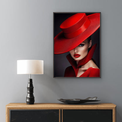 Modern Minimalist Red Top Hat Woman Fashion Home Decor Premium Quality Poster Print Choose Your Sizes