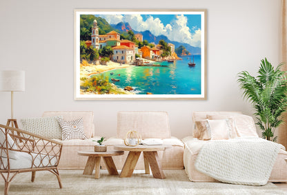 Town with Beach, Houses, Trees Home Decor Premium Quality Poster Print Choose Your Sizes