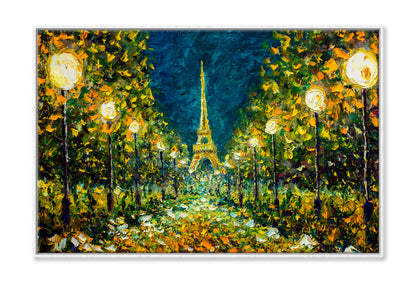 Paris European Night City Landscape & Eiffel Tower Oil Painting Limited Edition High Quality Print Canvas Box Framed White