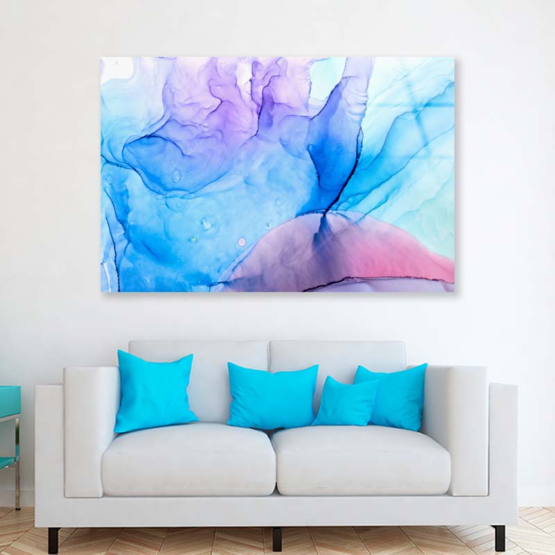 Purple Blue Ink Abstract Acrylic Glass Print Tempered Glass Wall Art 100% Made in Australia Ready to Hang