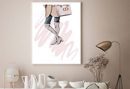 Elegant Pink Boots with Modern Handbag Design Home Decor Premium Quality Poster Print Choose Your Sizes