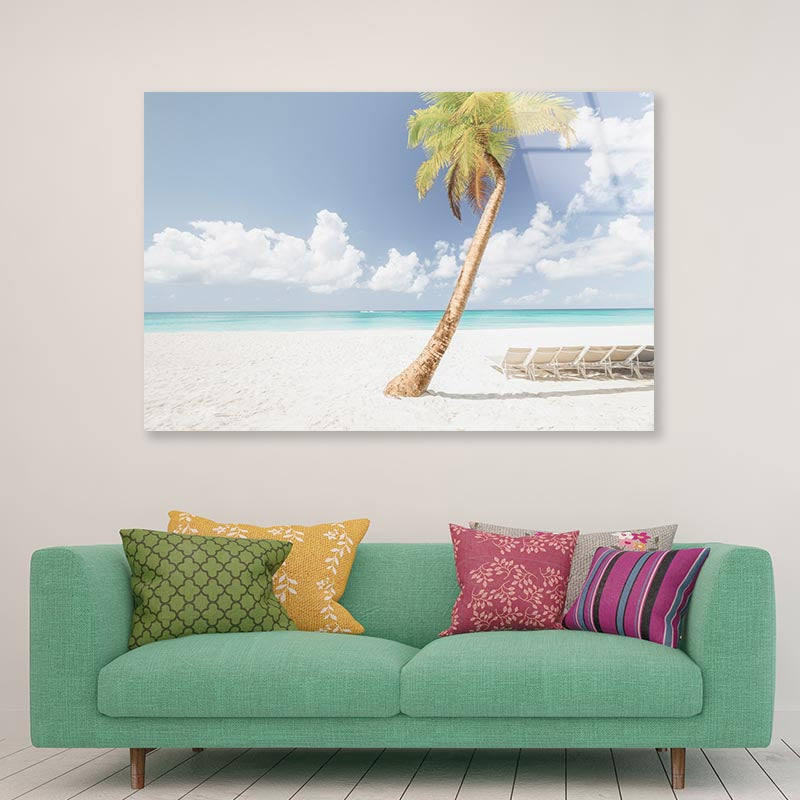 Coconut Tree in Beach Acrylic Glass Print Tempered Glass Wall Art 100% Made in Australia Ready to Hang